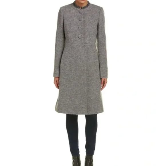 Rebecca Taylor Chain Detail Wool Coat in Gray NWT Size 00